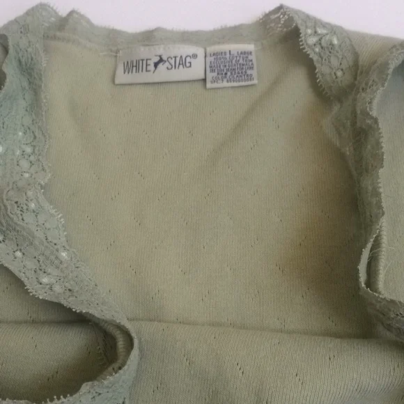 FINAL MARKDOWN lace trim white stag tank top large - Picture 4 of 4